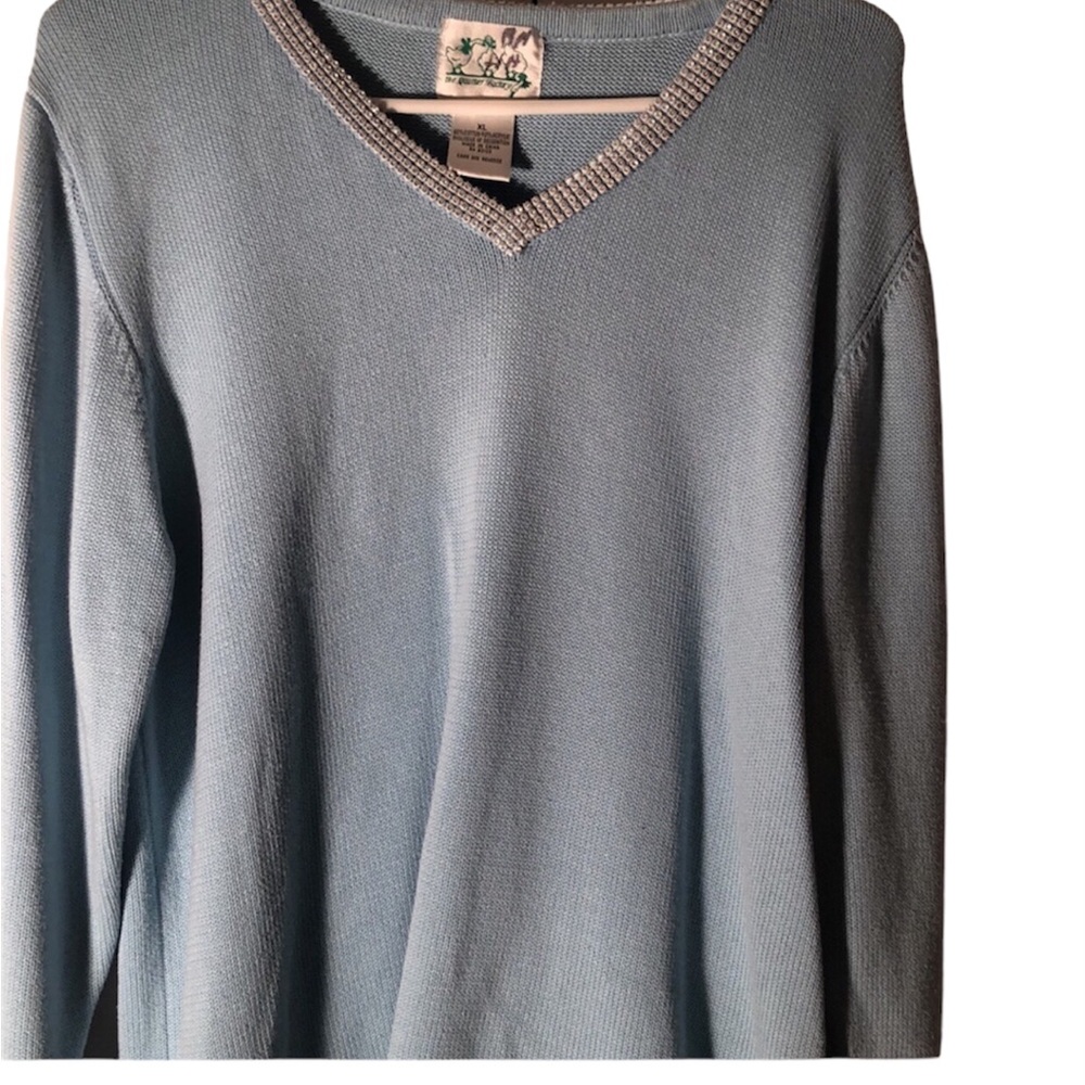 Women’s rare  Quaker Factory baby blue long sleeve Sequin sweater